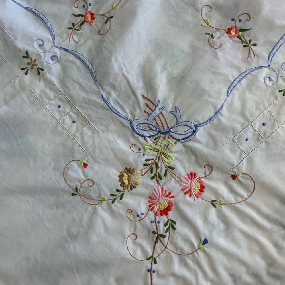 Floral Embroidered Tablecloth Vintage